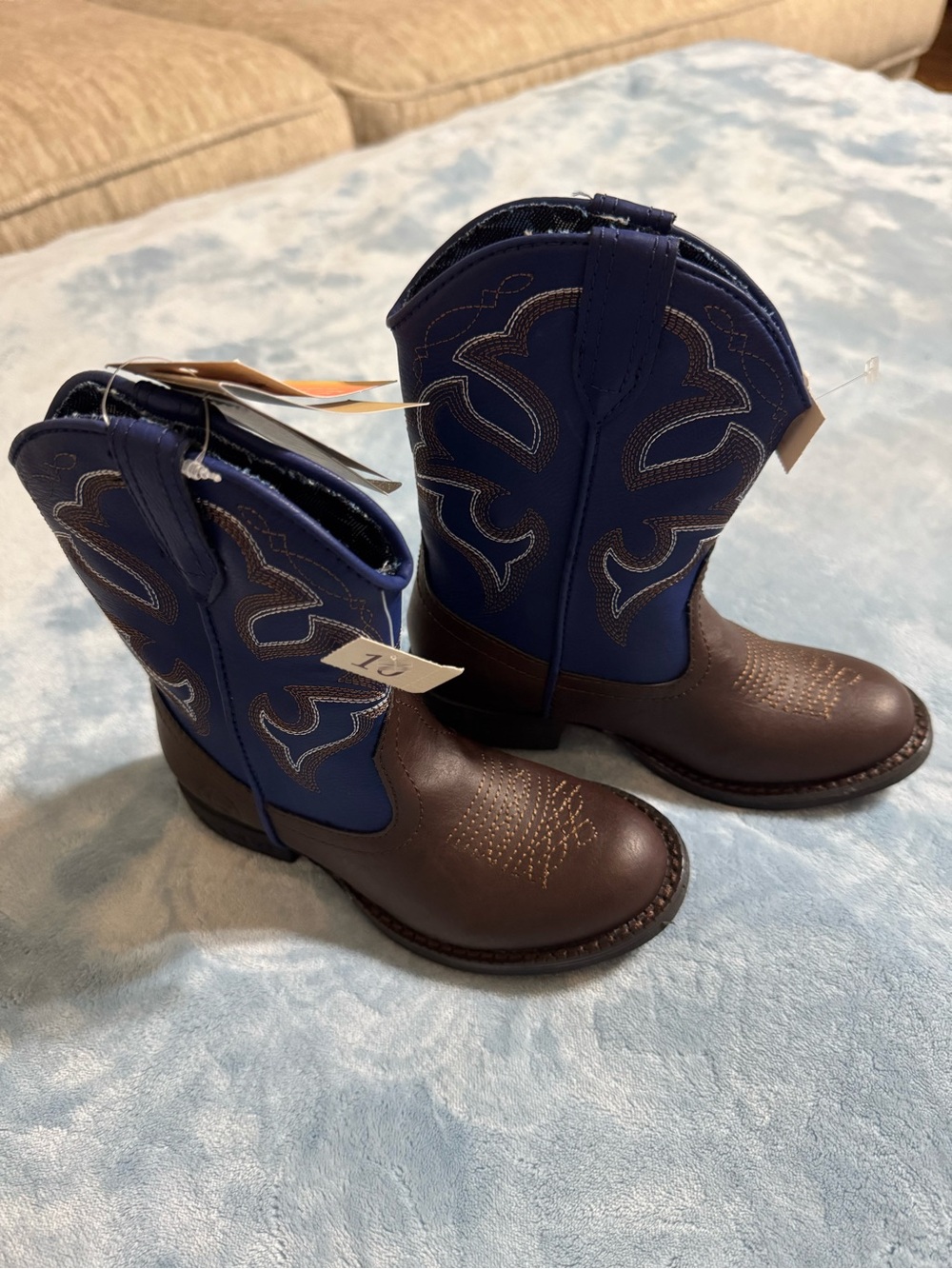 Roper Boys Navy and Brown Pull-On Western Boots - With Blue Light Up - Picture 2 of 7
